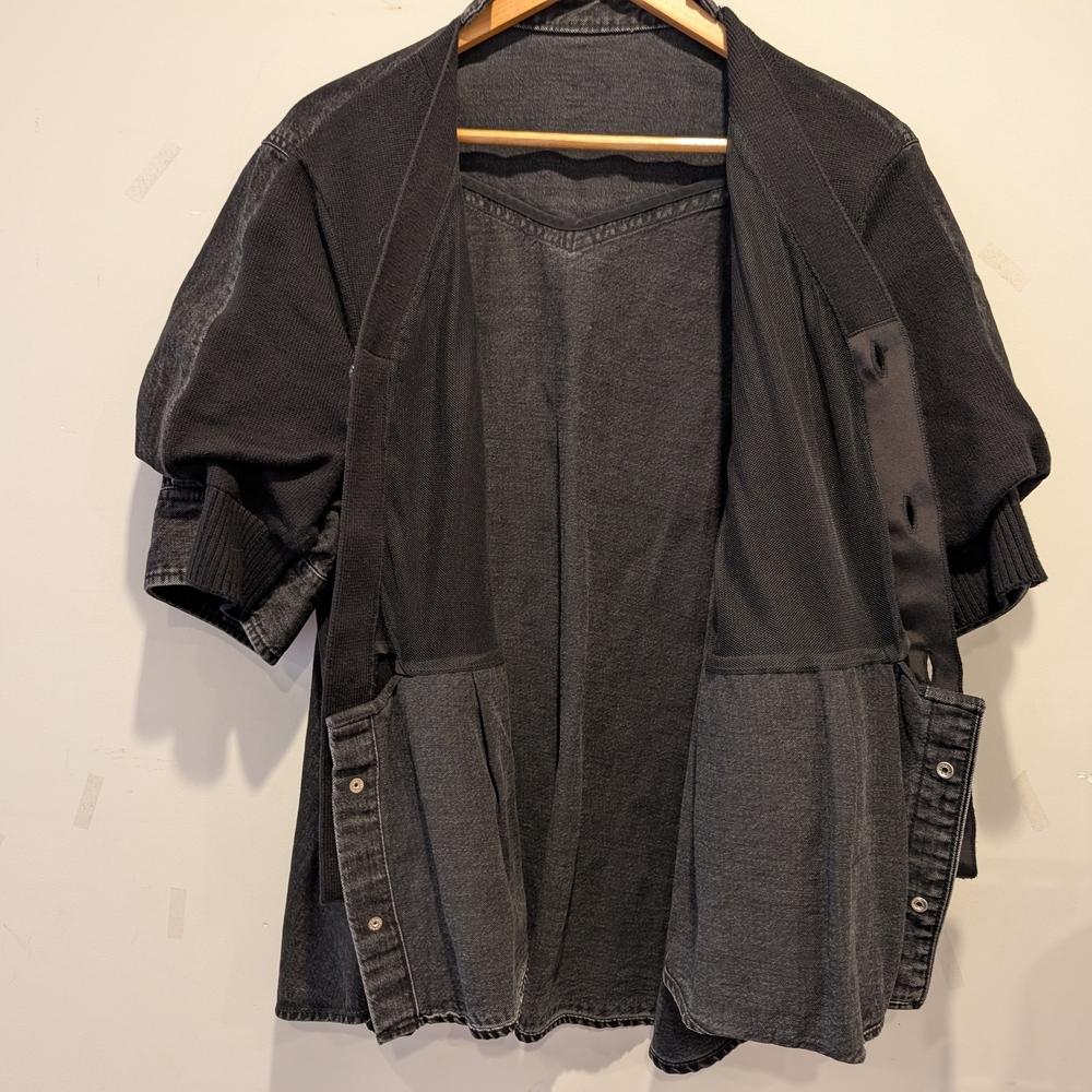 Sacai Women's Black Denim Knit Hybrid Cardigan XL Mixed Media Unique Art - Picture 9 of 10